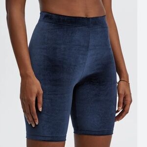 Fabletics high rise deep blue velour 9” bike shorts